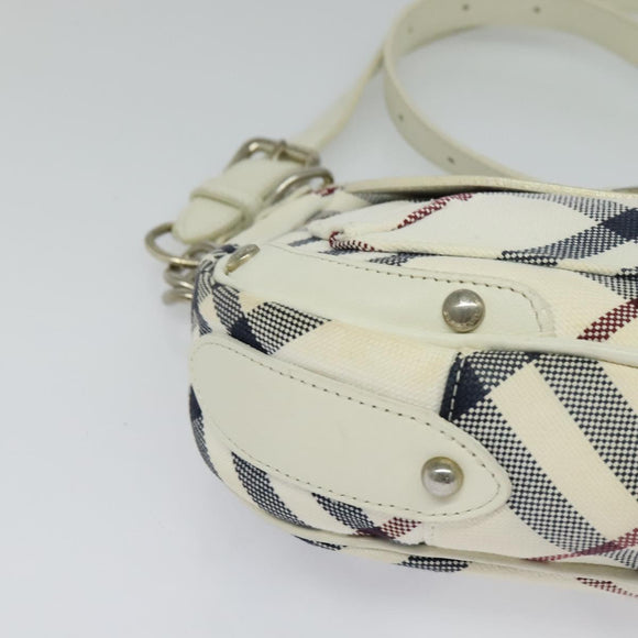 BURBERRY Nova Check Blue Label Bag Canvas Leather White Silver Auth EC349