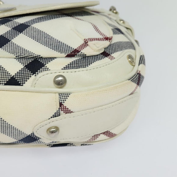 BURBERRY Nova Check Blue Label Bag Canvas Leather White Silver Auth EC349