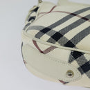 BURBERRY Nova Check Blue Label Bag Canvas Leather White Silver Auth EC349-15