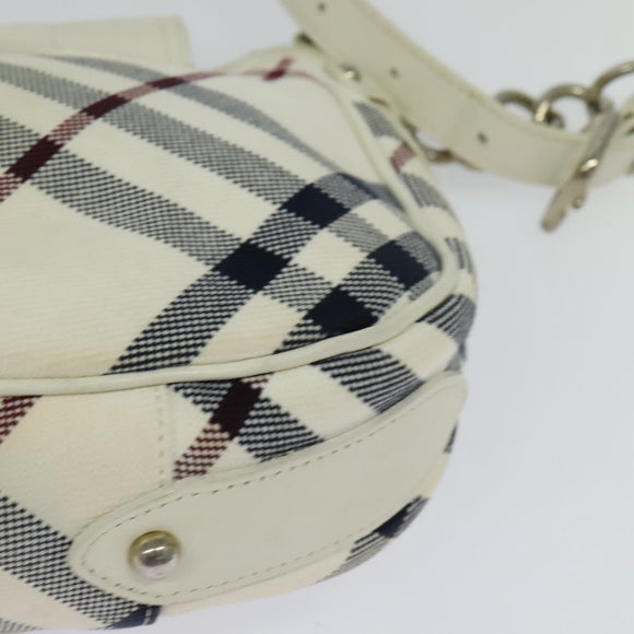 BURBERRY Nova Check Blue Label Bag Canvas Leather White Silver Auth EC349