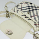 BURBERRY Nova Check Blue Label Bag Canvas Leather White Silver Auth EC349-11
