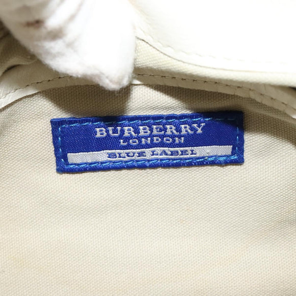 BURBERRY Nova Check Blue Label Bag Canvas Leather White Silver Auth EC349