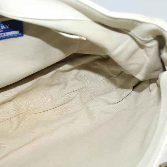 BURBERRY Nova Check Blue Label Bag Canvas Leather White Silver Auth EC349
