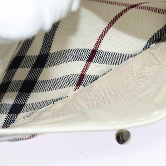 BURBERRY Nova Check Blue Label Bag Canvas Leather White Silver Auth EC349