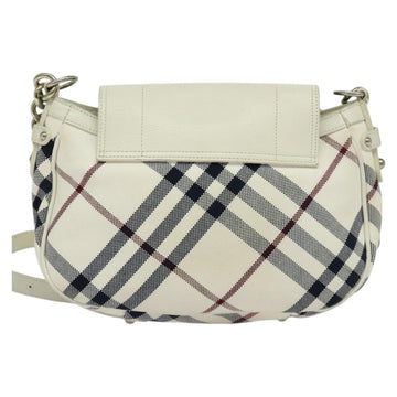 BURBERRY Nova Check Blue Label Bag Canvas Leather White Silver Auth EC349 - 0