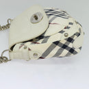 BURBERRY Nova Check Blue Label Bag Canvas Leather White Silver Auth EC349-3