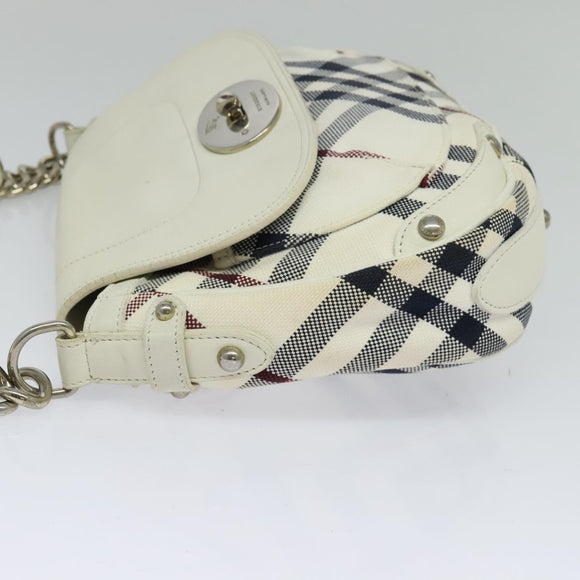 BURBERRY Nova Check Blue Label Bag Canvas Leather White Silver Auth EC349