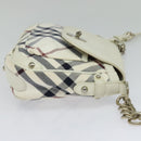 BURBERRY Nova Check Blue Label Bag Canvas Leather White Silver Auth EC349-4