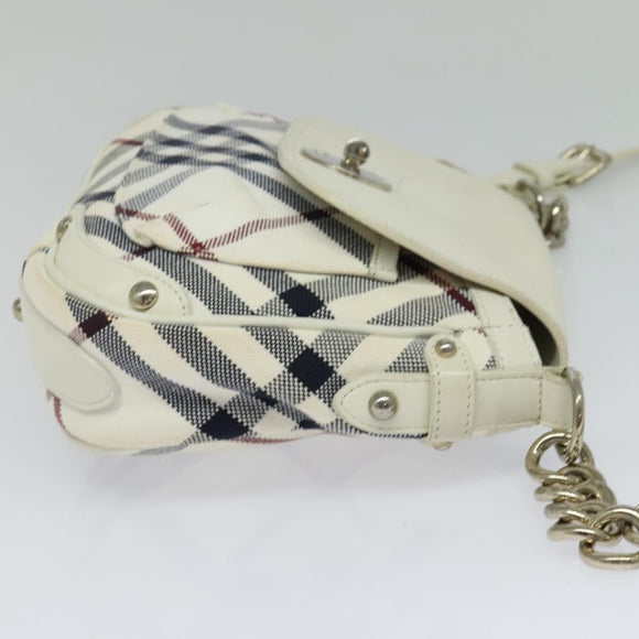 BURBERRY Nova Check Blue Label Bag Canvas Leather White Silver Auth EC349