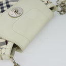 BURBERRY Nova Check Blue Label Bag Canvas Leather White Silver Auth EC349-6