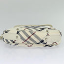 BURBERRY Nova Check Blue Label Bag Canvas Leather White Silver Auth EC349-5