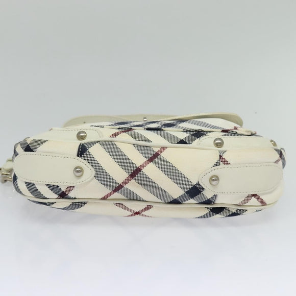 BURBERRY Nova Check Blue Label Bag Canvas Leather White Silver Auth EC349