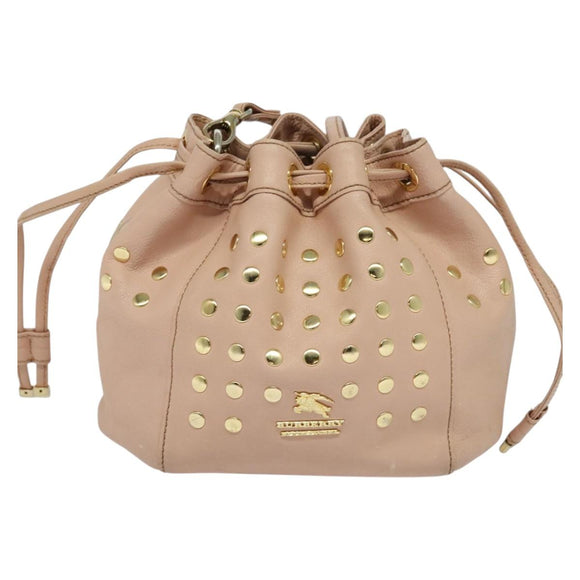 BURBERRY Blue Label Shoulder Bag Leather Gold Pink Auth EC376