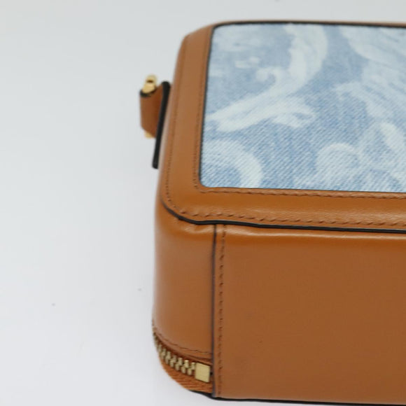 VERSACE Hand Bag Canvas 2way Light Blue Gold Auth EC379AV