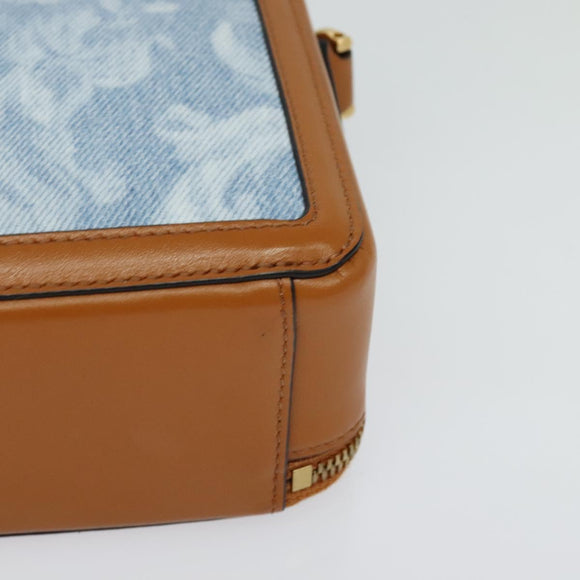 VERSACE Hand Bag Canvas 2way Light Blue Gold Auth EC379AV