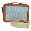 VERSACE Hand Bag Canvas 2way Light Blue Gold Auth EC379AV-1