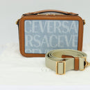 VERSACE Hand Bag Canvas 2way Light Blue Gold Auth EC379AV-12