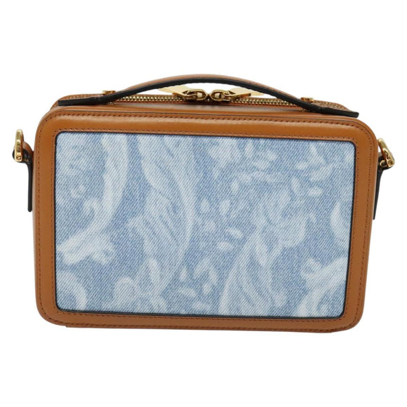 VERSACE Hand Bag Canvas 2way Light Blue Gold Auth EC379AV