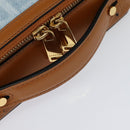 VERSACE Hand Bag Canvas 2way Light Blue Gold Auth EC379AV-7