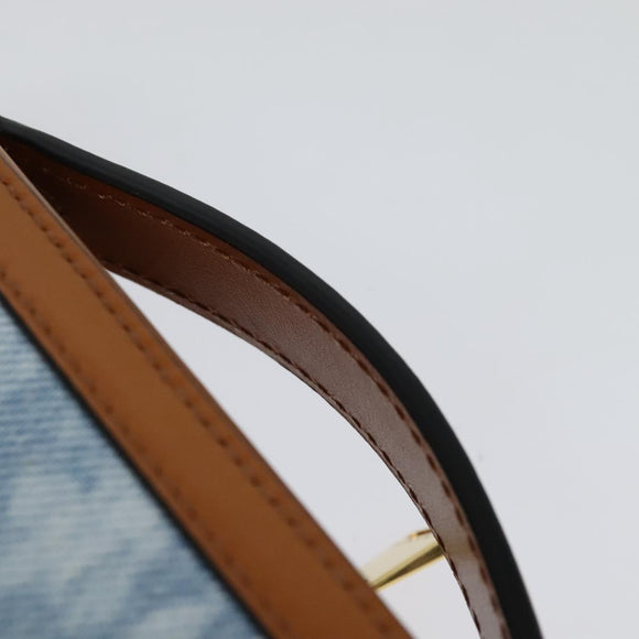 VERSACE Hand Bag Canvas 2way Light Blue Gold Auth EC379AV