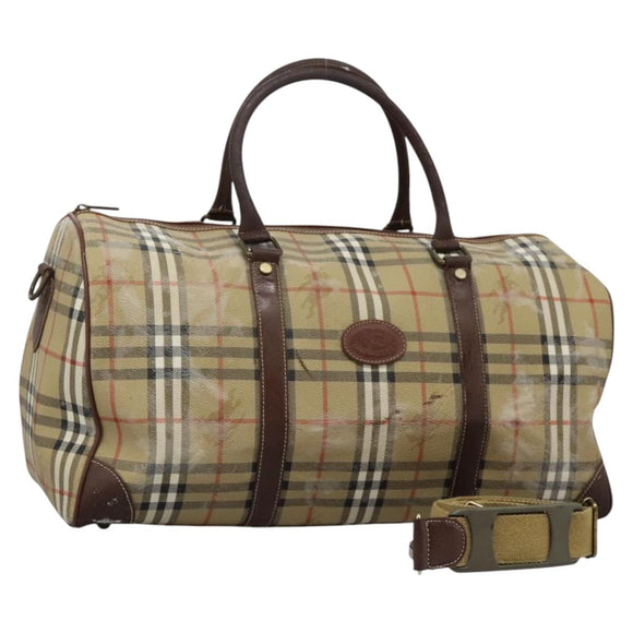 Burberrys Nova Check Boston Bag PVC 2way Beige Auth EC382