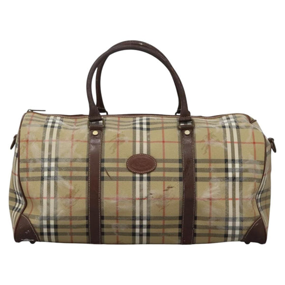 Burberrys Nova Check Boston Bag PVC 2way Beige Auth EC382