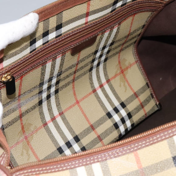 Burberrys Nova Check Boston Bag PVC 2way Beige Auth EC382