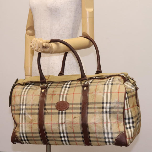 Burberrys Nova Check Boston Bag PVC 2way Beige Auth EC382