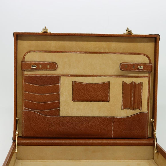 LOEWE Anagram Trunk Leather Brown Gold Auth EC383