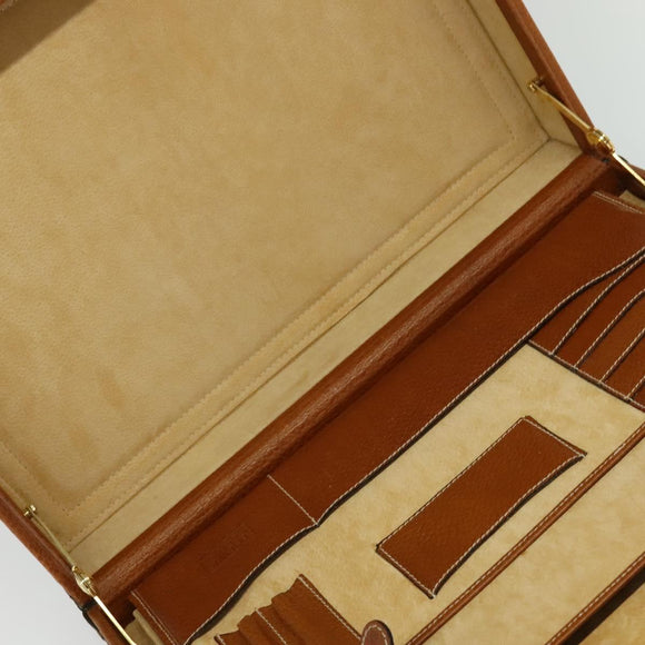 LOEWE Anagram Trunk Leather Brown Gold Auth EC383