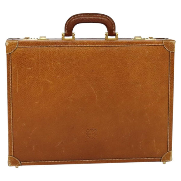 LOEWE Anagram Trunk Leather Brown Gold Auth EC383