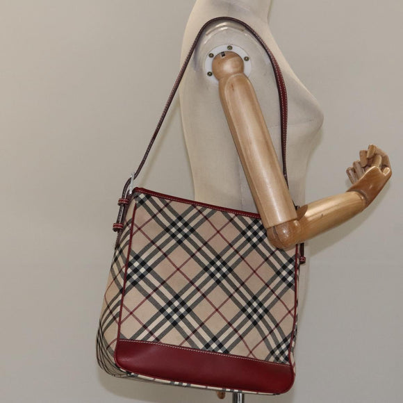 BURBERRY Nova Check Blue Label Shoulder Bag Canvas Beige Auth EC388