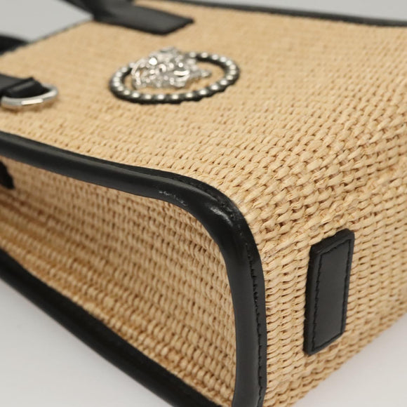 VERSACE Hand Bag Raffia 2way Beige Auth EC391A