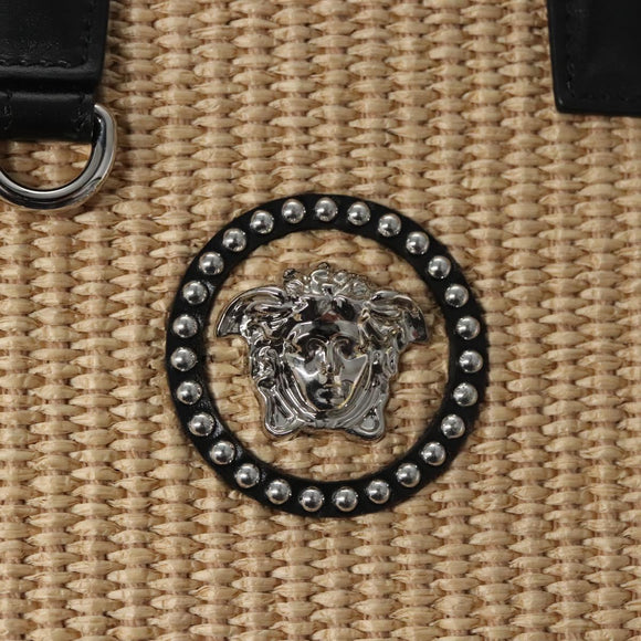 VERSACE Hand Bag Raffia 2way Beige Auth EC392AV