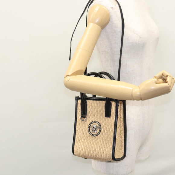 VERSACE Hand Bag Raffia 2way Beige Auth EC393A