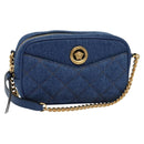 VERSACE Shoulder Bag Denim Blue Gold Auth EC394A-1