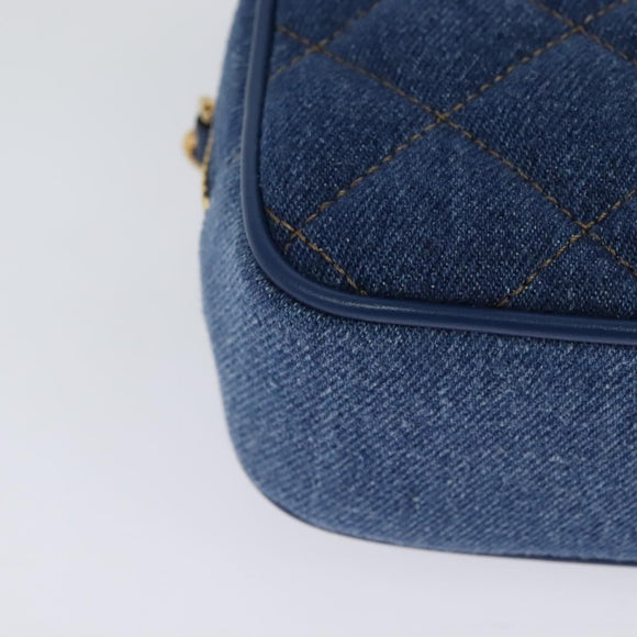 VERSACE Shoulder Bag Denim Blue Gold Auth EC394A