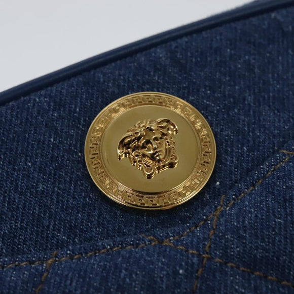 VERSACE Shoulder Bag Denim Blue Gold Auth EC394V