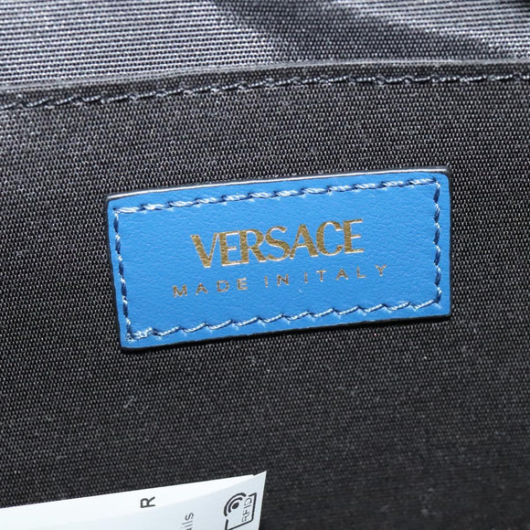 VERSACE Shoulder Bag Denim Blue Gold Auth EC394V