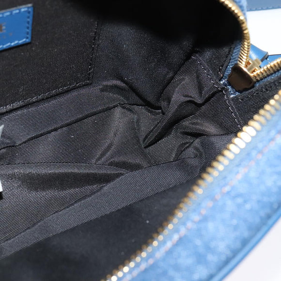 VERSACE Shoulder Bag Denim Blue Gold Auth EC394A