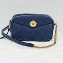 VERSACE Shoulder Bag Denim Blue Gold Auth EC394A-12