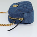 VERSACE Shoulder Bag Denim Blue Gold Auth EC394A-3