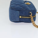 VERSACE Shoulder Bag Denim Blue Gold Auth EC394A-4