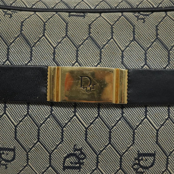 Christian Dior Honeycomb Canvas Shoulder Bag Gold Navy Auth EC396