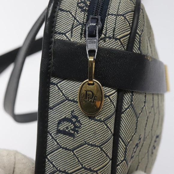 Christian Dior Honeycomb Canvas Shoulder Bag Gold Navy Auth EC396