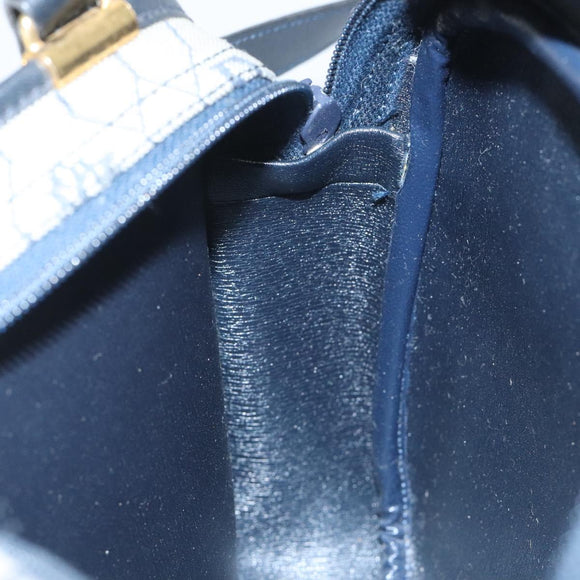 Christian Dior Honeycomb Canvas Shoulder Bag Gold Navy Auth EC396