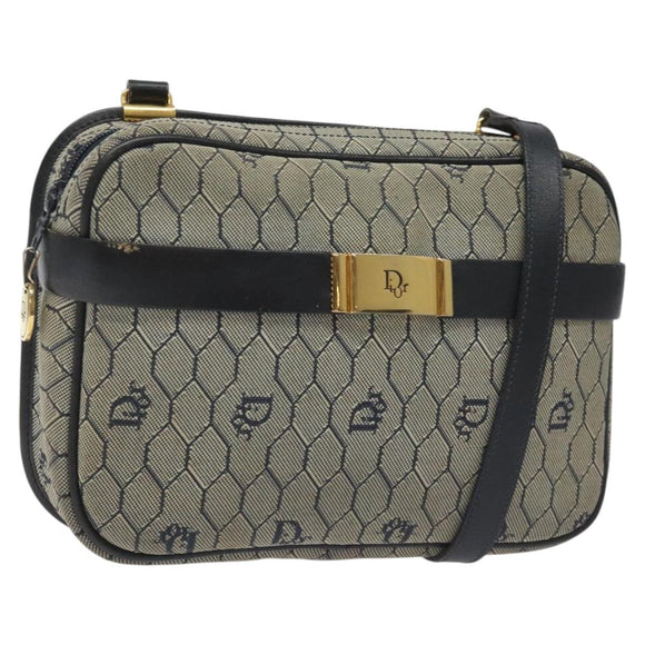 Christian Dior Honeycomb Canvas Shoulder Bag Gold Navy Auth EC396