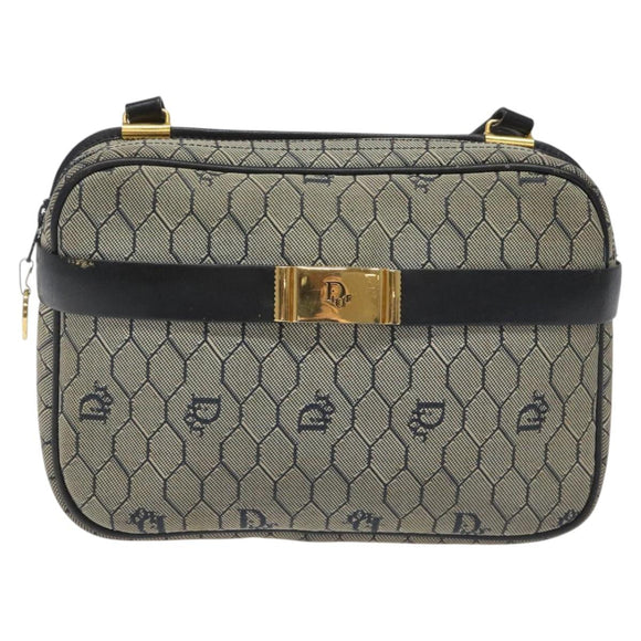 Christian Dior Honeycomb Canvas Shoulder Bag Gold Navy Auth EC396