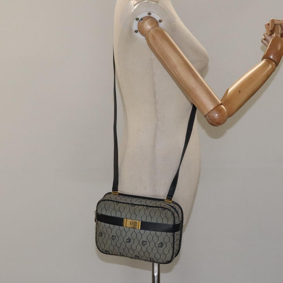 Christian Dior Honeycomb Canvas Shoulder Bag Gold Navy Auth EC396