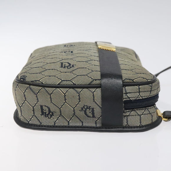 Christian Dior Honeycomb Canvas Shoulder Bag Gold Navy Auth EC396